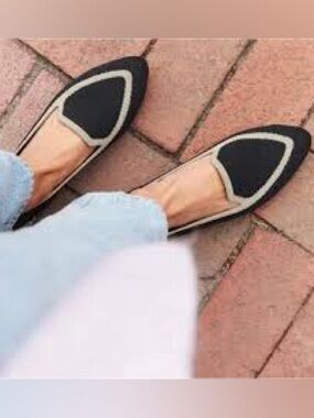 Birdies The Blackbird knit flats pointed toe with a black knit and taupe trim